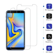 Samsung J6 Plus Screen Protector 2.5D Tempered Glass 9H Hardness, High Transparency, Dust-Free - (2 Pack)
