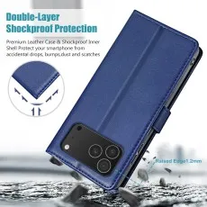 Blue iPhone 17 Pro case demonstrating Double-Layer Shockproof Protection.