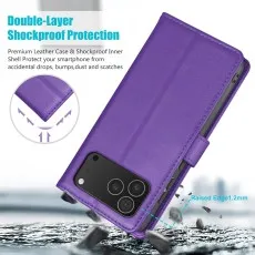 Purple iPhone 17 Pro case demonstrating Double-Layer Shockproof Protection.