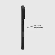 Side view of the black phone case, highlighting its 0.06 inch thin profile.