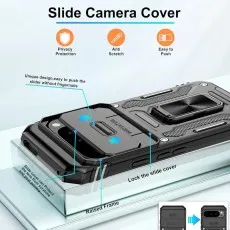 Pixel 9 case with X-SHOCK corner protection falling onto a rocky shore.