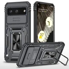 Black Ring Armour case for Pixel 8 featuring a sliding camera shutter and built-in ring stand