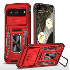 Red Ring Armour case for Pixel 8 featuring a sliding camera shutter and integrated ring stand.