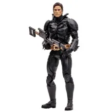 Batman action figure in black tactical armor holding a specialized gadget.