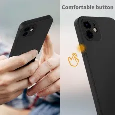 Close-up of a black iPhone 12 case highlighting a tactile, comfortable power button.