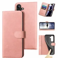 Rose leather wallet case for Samsung S25 Rose with magnetic clasp and horizontal kickstand