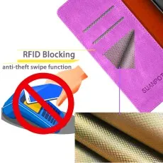 Interior view of a pink leather folio case featuring a card holder and cash pocket.