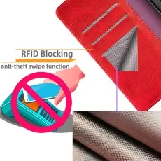 RFID blocking feature in a red Samsung S25 FE leather case to prevent data theft.