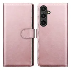 Elegant rose wallet-style case for Samsung S25 FE with a minimalist embossed logo at the bottom.