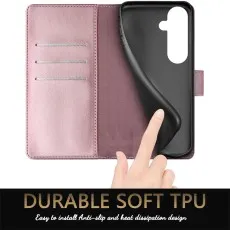 Samsung Galaxy S26 Luxury Rose Leather Wallet Case – Card Holder & Flip Stand