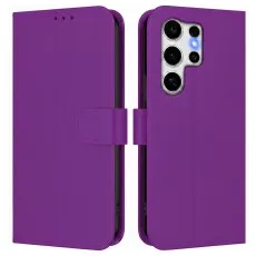 Genuine leather Samsung Galaxy S26 case in purple with a soft-touch finish.