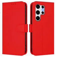 Genuine leather Samsung Galaxy S26 case in red with a soft-touch finish.