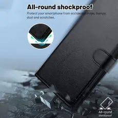 Samsung Galaxy S26 leather case highlighting its drop and scratch protection features.