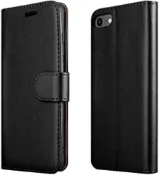iPhone SE Black Leather Flip Wallet Book Case – Magnetic Stand & Card Slots