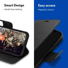 iPhone SE Black Leather Flip Wallet Book Case – Magnetic Stand & Card Slots