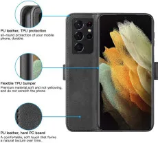 Samsung Galaxy S21 Ultra Synthetic Leather Case - Flip Stand Wallet Cover