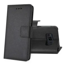Samsung S8 Black Leather Phone Case - Flip Stand Wallet Book Case