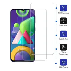 Tempered Glass for Samsung M21 2021 Screen Protector Bubble Free Oleophobic Coating, Crystal Clear, Ultra Thin - (2 Pack)