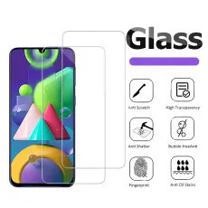 Tempered Glass for Samsung M21 2021 Screen Protector Bubble Free Oleophobic Coating, Crystal Clear, Ultra Thin - (2 Pack)