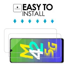 Samsung M42 5G Tempered Glass Screen Protector Oleophobic Coating, Crystal Clear, High Transparency, Dust-Free - (2 Pack)