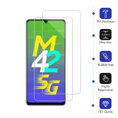 Samsung M42 5G Tempered Glass Screen Protector Oleophobic Coating, Crystal Clear, High Transparency, Dust-Free - (2 Pack)