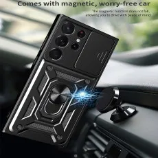 Case For Samsung S23 Ultra Ring Case UK Anti-Fingerprint Non-Slip Grip Smudge Proof Cover -Black