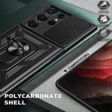 Case For Samsung S23 Ultra Ring Case UK Anti-Fingerprint Non-Slip Grip Smudge Proof Cover -Black