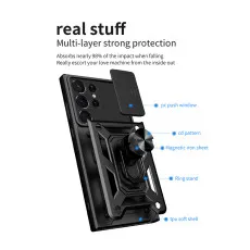 Case For Samsung S23 Ultra Ring Case UK Anti-Fingerprint Non-Slip Grip Smudge Proof Cover -Black