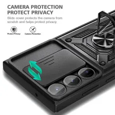 Samsung S23 Plus Ring Case UK Cover Heavy Duty Shockproof with Slide Camera Protective Case Cover-Black