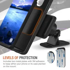 Magnetic Car Phone Holder Dash Car Mount Desk Stand, Stick-on Dashboard 3M-Adhesive Bendable Base and Metal Plate Included