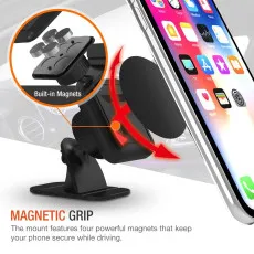 Magnetic Car Phone Holder Dash Car Mount Desk Stand, Stick-on Dashboard 3M-Adhesive Bendable Base and Metal Plate Included