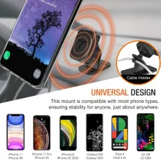 Magnetic Car Phone Holder Dash Car Mount Desk Stand, Stick-on Dashboard 3M-Adhesive Bendable Base and Metal Plate Included