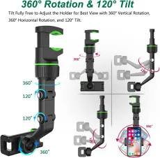 Phone Car Holder 360 Rotating Rear View Mirror Phone Mount Universal Holder for All Smartphones