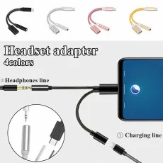 2in1 USB-C to AUX & Charging Cable – Type C Headphone Adapter – Black