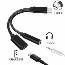 2in1 USB-C to AUX & Charging Cable – Type C Headphone Adapter – Black