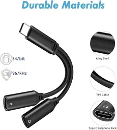 USB C Headphone and Charger Adapter, Audio Charge & Music Type C Splitter Audio and Charging Adapter Support Fast Charging